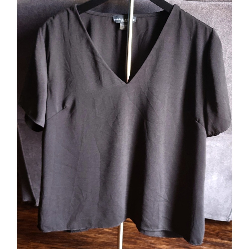 Simply Styled by Sears Black Blouse Size Large V Neck Top L